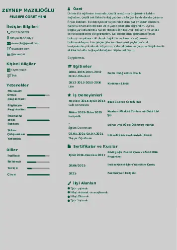 Felsefe Öğretmeni CV Örnekleri cv indir